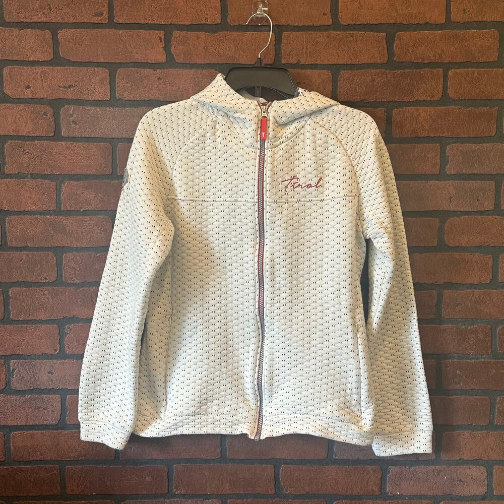 Tirol Size 40 Women's Medium Waffle Full Zip Outdoor Jacket White Red